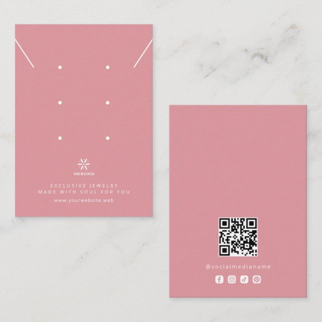 Grundläggande dammgrå rosa smycken display logotyp visitkort (Fram/baksida)
