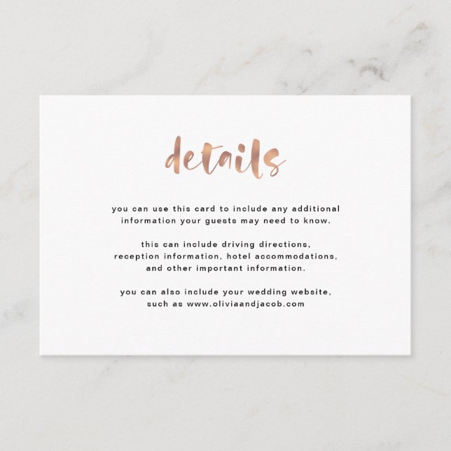 Grundläggande Elegant Faux Ro Guld | Gästinformati Tilläggskort (Framsida)