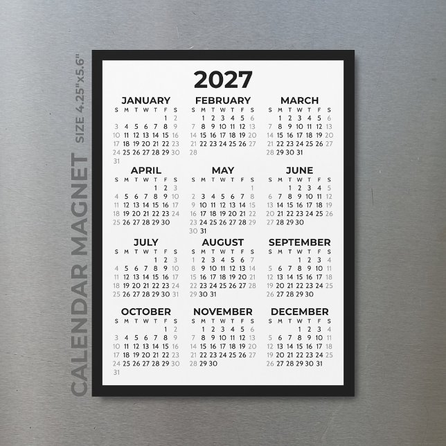 Grundläggande Enkel 2027 Magnetisk Kalender Grå He (Skapare uppladdad)
