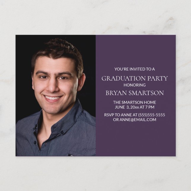 Grundläggande fotoinbjudan för Studentfest av Lila Inbjudan Vykort (Framsida)