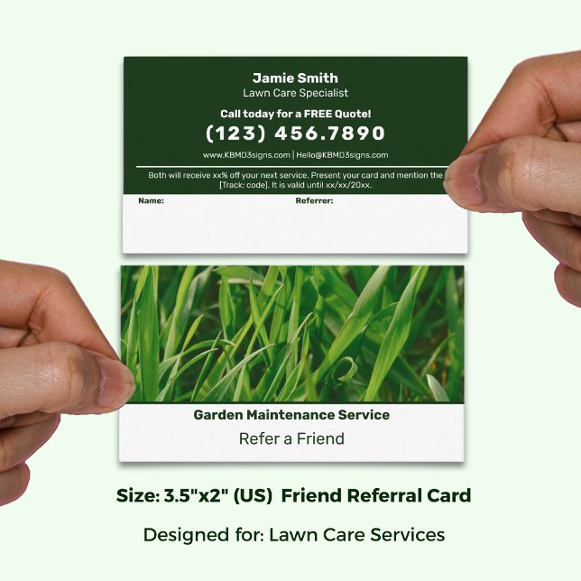 Grundläggande Grön & Vit Anpassad Bild Gräsmattese Rabattkort (Basic Green & White Custom Image Lawn Service Referral Card; Size: 3.5x2 Inch)