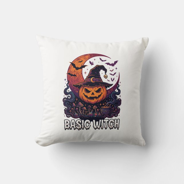 Grundläggande Häxa Halloween Pumpa Halvmåne Kittel Kudde (Framsida)
