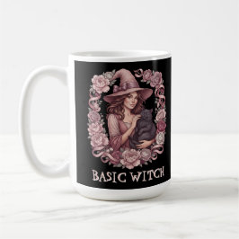 Grundläggande Häxa Rosa Blommig Häxa & Svart Katt Kaffemugg