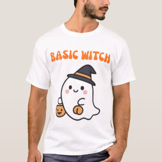 Grundläggande Häxa Söt Halloween Spöke T Shirt