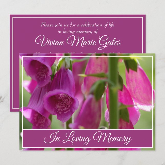 Grundläggande inbjudan till Wildblomma-minnestjäns (Fram/baksida)