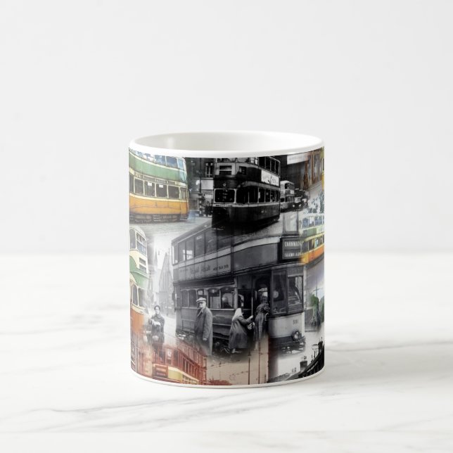 Grundläggande kaffemugg med bilder av spårvagnar (Center)