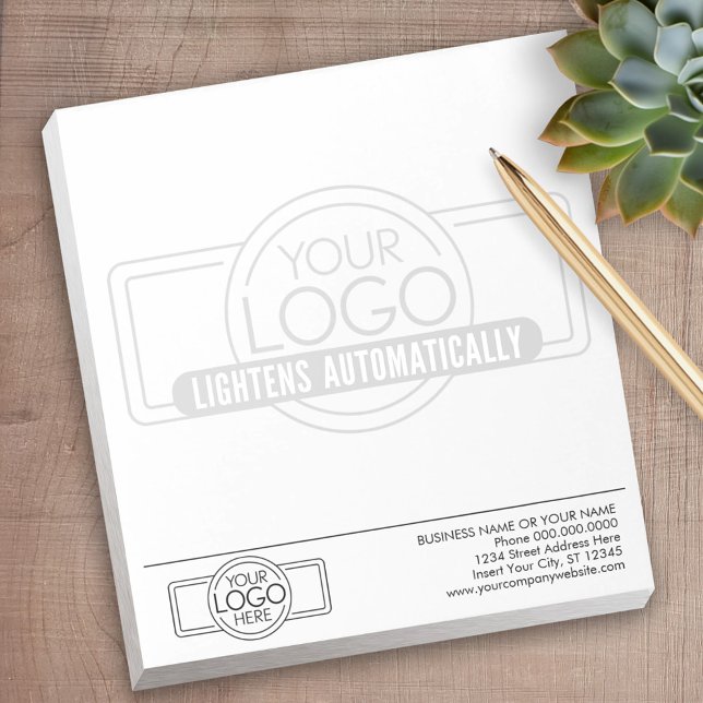 Grundläggande med Business Logotyp Watermark i bak Anteckningsblock (Personalized Notepad with Your Logo - add contact info for a great promotional product)