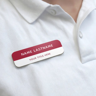 Grundläggande Modern Burgunder Röd Vit Titel Pin M Namnbricka