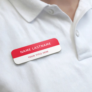 Grundläggande Modern Ljus Röd Vit Titel Pin Magnet Namnbricka