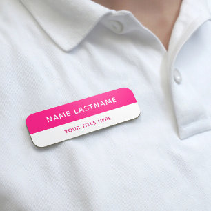 Grundläggande Modern Skär Pink Vit Titel Pin Magne Namnbricka