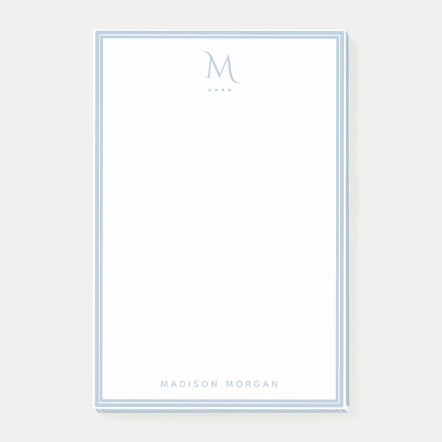 Grundläggande monogram Dusty Blue-kant Personlig  Post-it Block (Framsida)