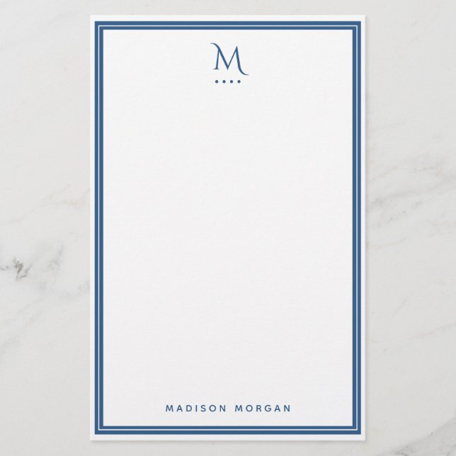 Grundläggande monogram marinblå kant personlig  brevpapper (Framsida)