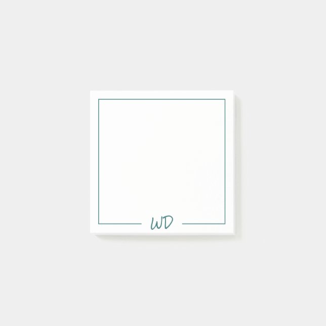 Grundläggande Mörk Grönt Monogram Initialer Post-it Block (Framsida)
