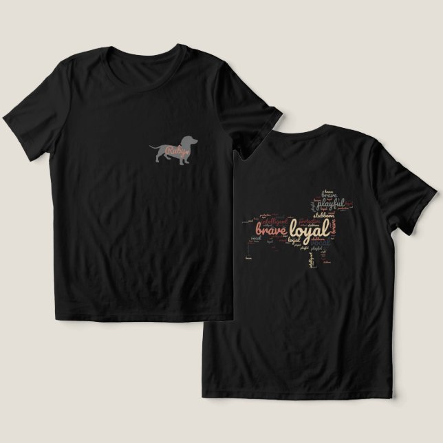 Grundläggande Mörk T-Shirt Dachshund Hund personli (Design fram och bak)