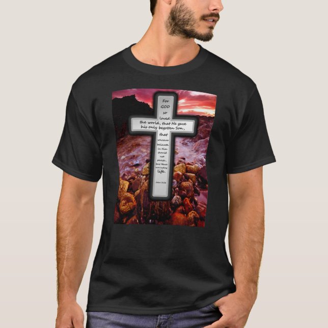 Grundläggande mörk T-tröja för John 3:16 T-shirt (Framsida)