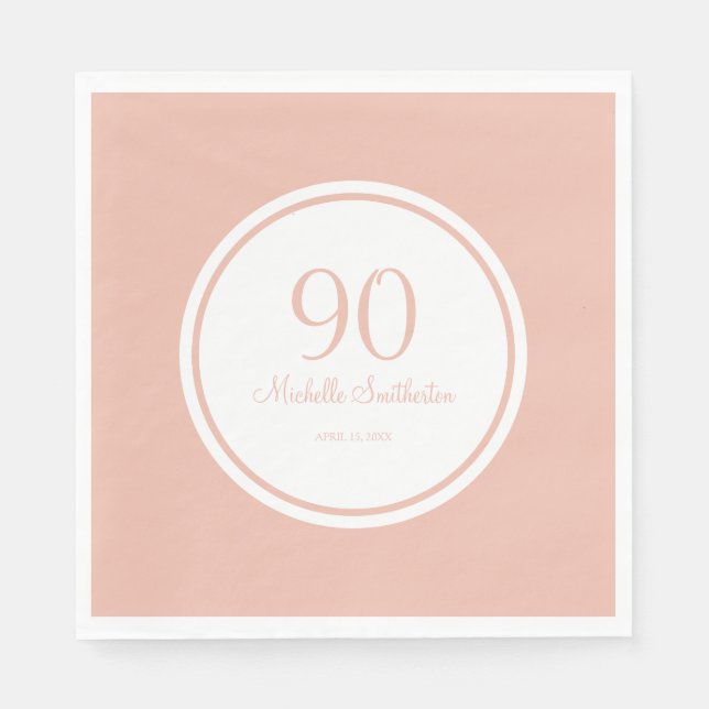 Grundläggande rosa vit 90-årsfest pappersservett (Framsidan)