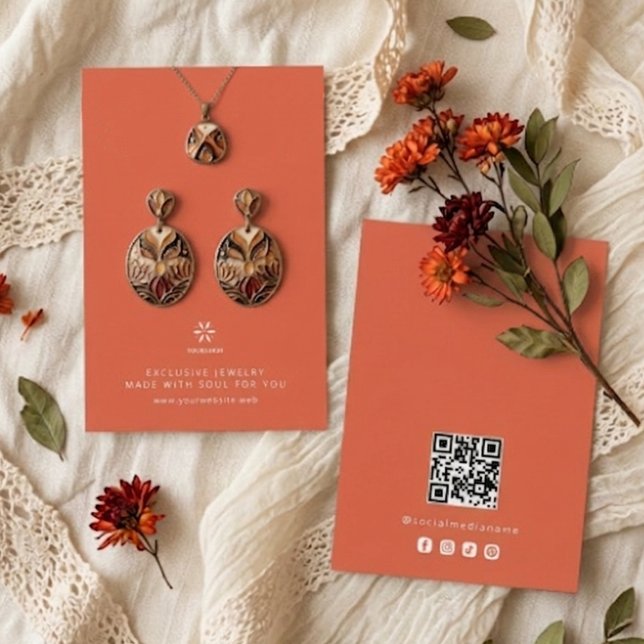 Grundläggande Terracotta Jord Juveler Display Logo Visitkort (Basic Minimalist Terracotta Earth Jewelry Display Card Template, featuring Business Logo.)