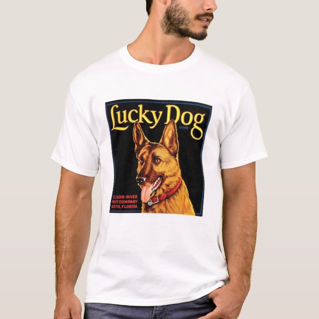 Grundläggande vit för lycklig hund t-shirt (Framsida)