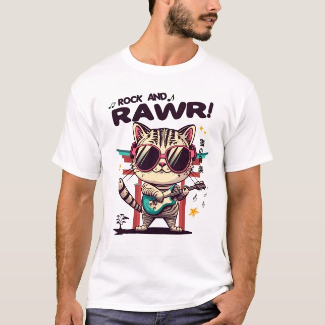Grundläggande vit Manar-Shirt Kawaii Sten Cat T Shirt (Framsida)