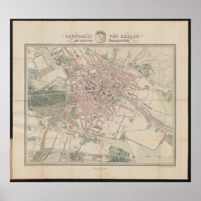 Grundriss karta över Berlin, historisk stadskarta Poster (Framsidan)