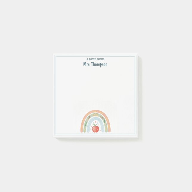 Grundskollärare Söt Äpple Regnbåge Post-it Block (Framsida)