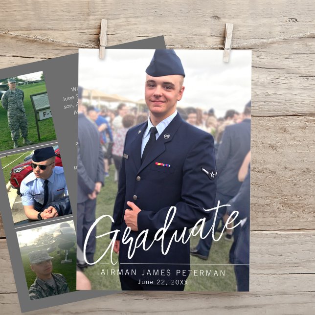 Grundutbildning i Student, militärt Studenten Meddelande (Airman Hero Graduate Military Basic Training Boot Camp Photo Graduation announcement, graduate, )
