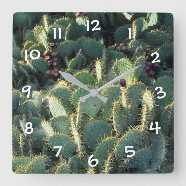 Grüne Kaktton Fyrkantig Klocka (Framsida)