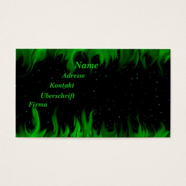 Grüner Flammen am Sternenhimmel Visitkort (Framsidan)