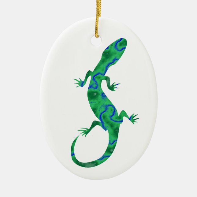 Grüner Gecko ArtDeco Julgransprydnad Keramik (Framsidan)