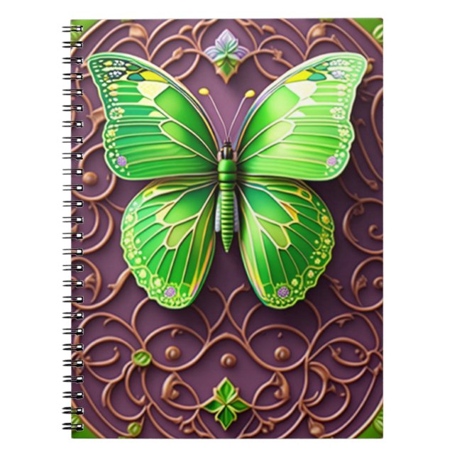 Grüner Schmetterling 3D Optik Anteckningsbok (Framsidan)