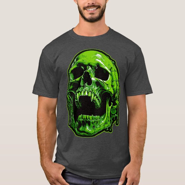 Grüner Vampirschädel T Shirt (Framsida)