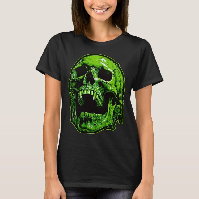 Grüner Vampirschädel T Shirt (Framsida)