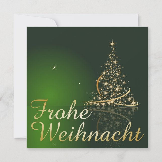 Grünes Weihnachtsmotiv mit goldenem Weihnachtsbaum Inbjudningar (Framsida)