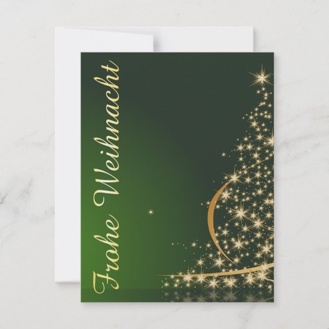 Grünes Weihnachtsmotiv mit goldenem Weihnachtsbaum Inbjudningar (Framsida)