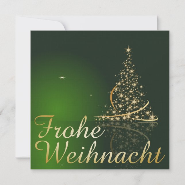 Grünes Weihnachtsmotiv mit goldenem Weihnachtsbaum Inbjudningar (Framsida)
