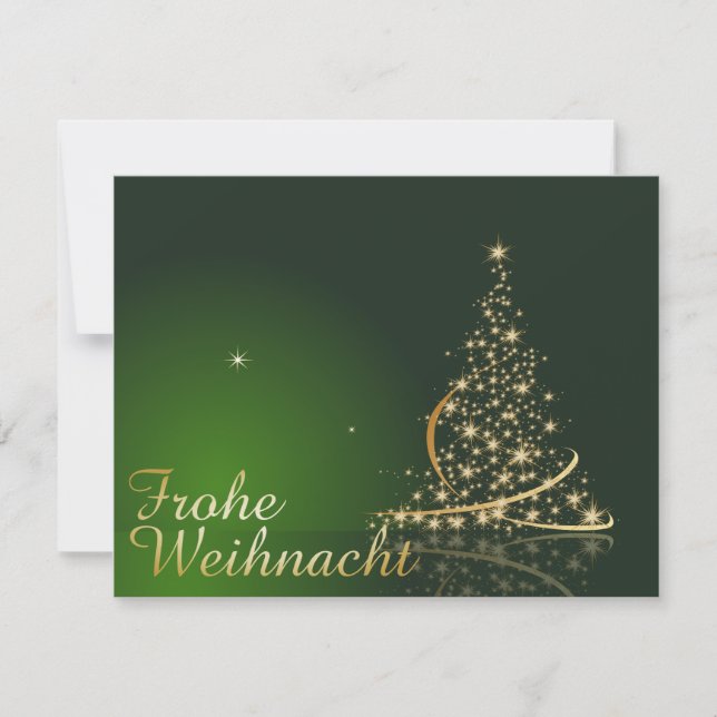 Grünes Weihnachtsmotiv mit goldenem Weihnachtsbaum Inbjudningar (Framsida)