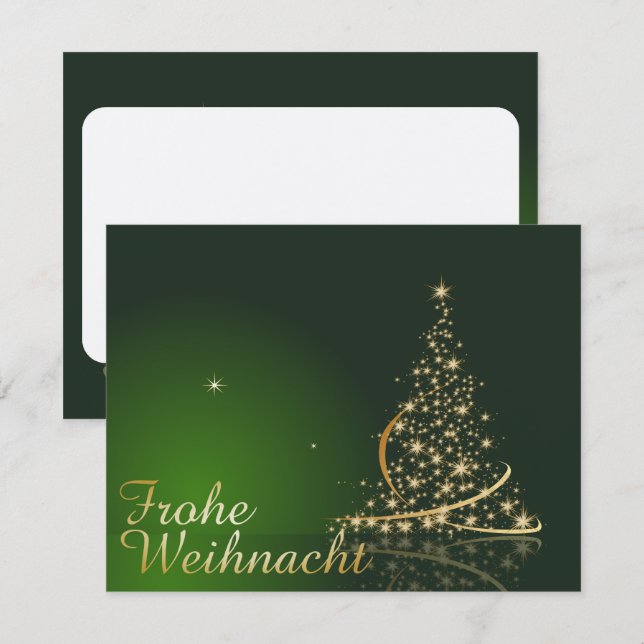 Grünes Weihnachtsmotiv mit goldenem Weihnachtsbaum Inbjudningar (Fram/baksida)