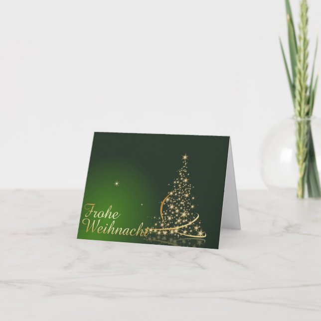 Grünes Weihnachtsmotiv mit goldenem Weihnachtsbaum Kort (Framsida)