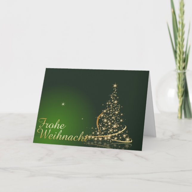 Grünes Weihnachtsmotiv mit goldenem Weihnachtsbaum Kort (Framsida)