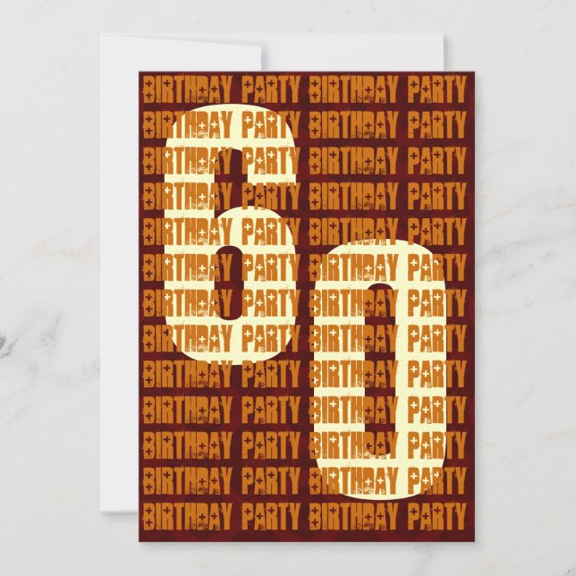 Grunge 60:e födelsedagen Guld och Brown W1048 Inbjudningar (Framsida)