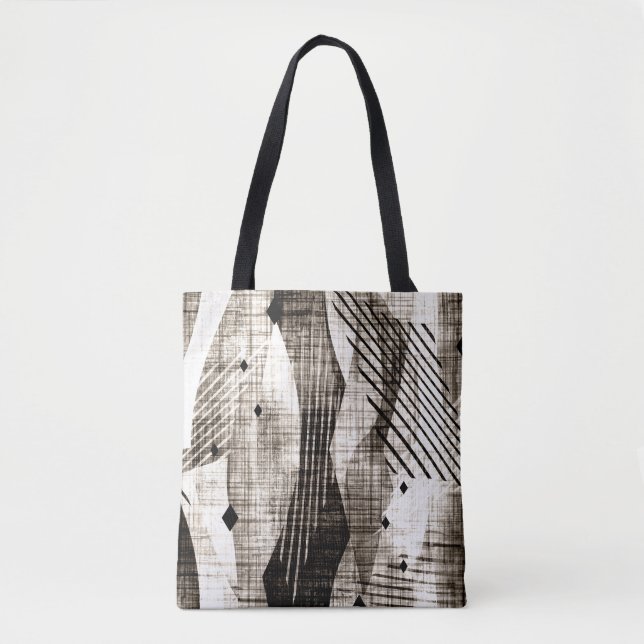 Grunge abstrakt geometric striped beige beige blac tygkasse (Framsida)