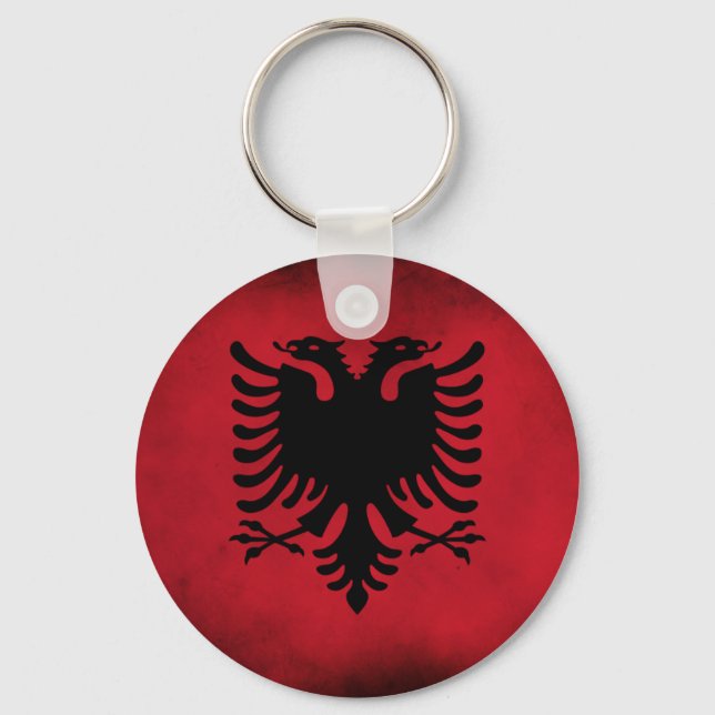 Grunge Albanian Flagga [Hög kvalitet] Nyckelring (Framsida)