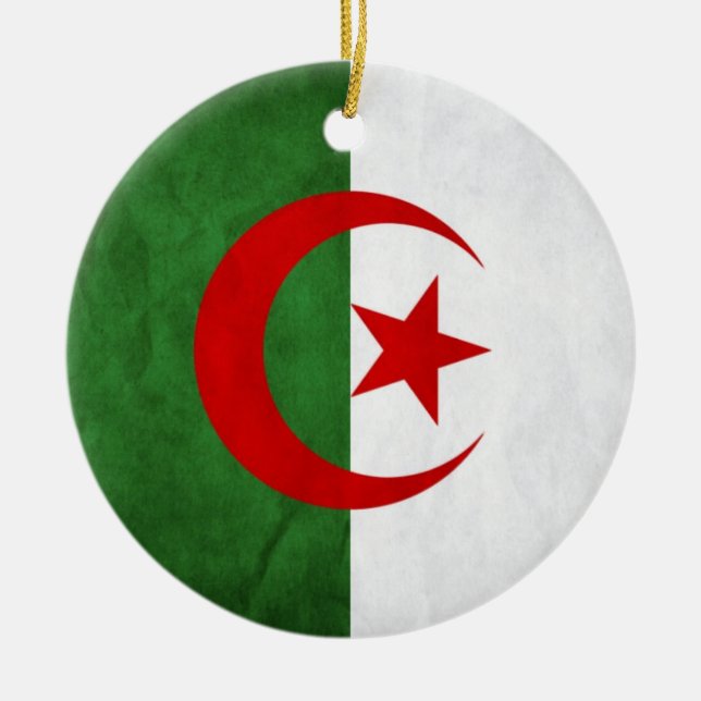 Grunge Algeriets nationella Flagga Julgransprydnad Keramik (Framsidan)
