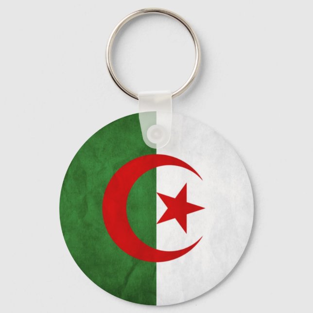 Grunge Algeriets nationella Flagga Nyckelring (Framsida)