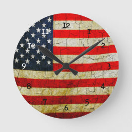 Grunge America flagga Rund Klocka