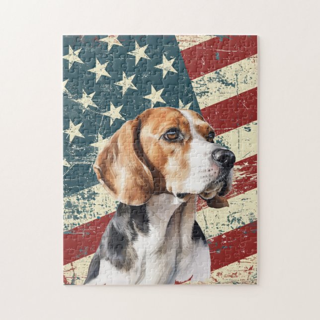 Grunge American Flag Beagle Dog Pussel (Vertikal)