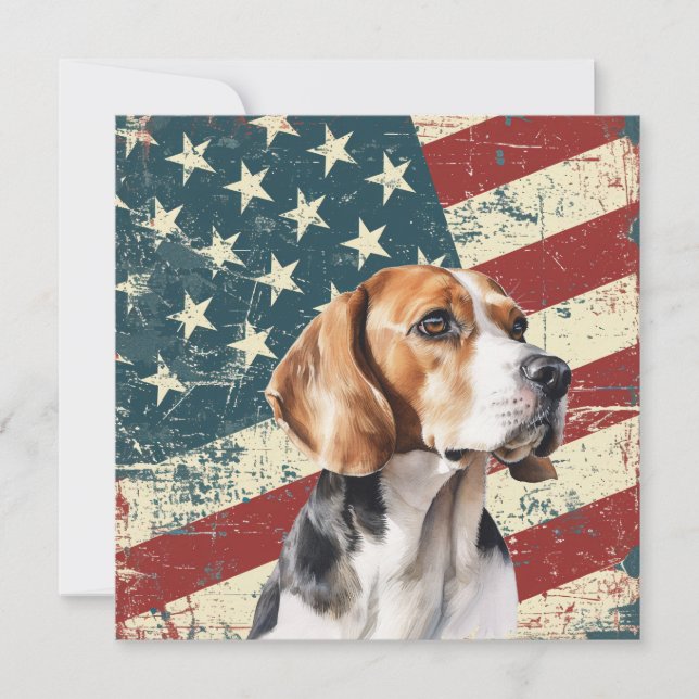 Grunge American Flag Beagle Hound Dog Flat Card (Framsida)