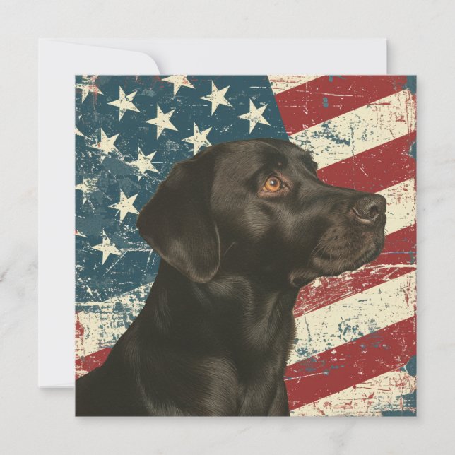 Grunge American Flag Black Labrador Flat Card (Framsida)
