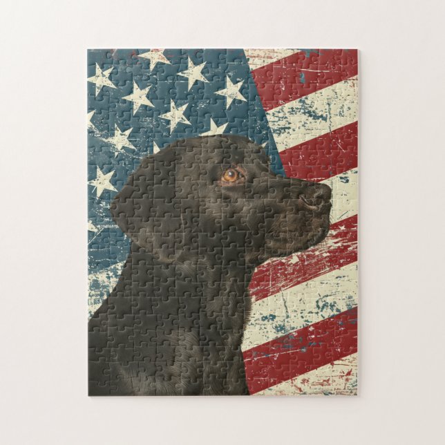Grunge American Flag Black Labrador Retriever Dog Pussel (Vertikal)