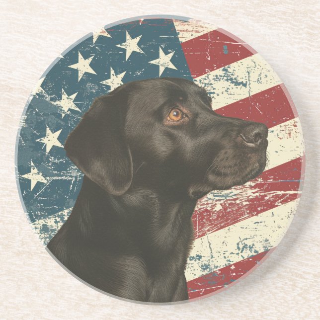 Grunge American Flag Black Labrador Retriever Dog Underlägg (Framsidan)
